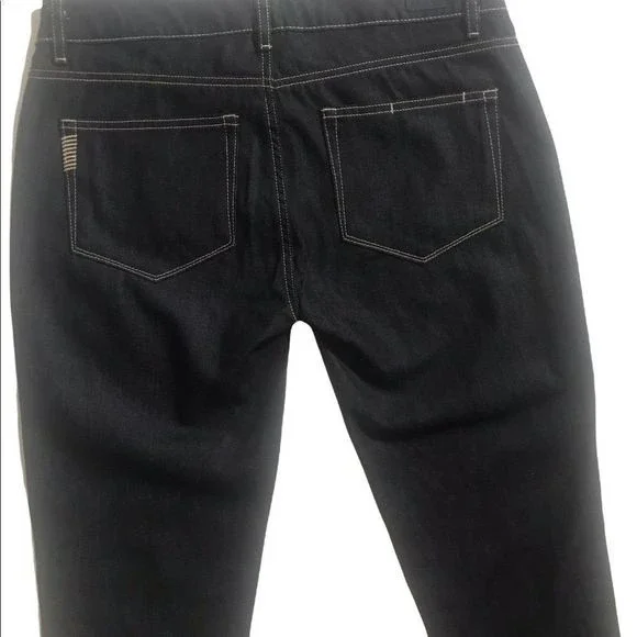 PAIGE Jeans Monica Tux JJ Skinny Dark Denim Frayed Light Blue Tux Sides Size 27 - Picture 9 of 11